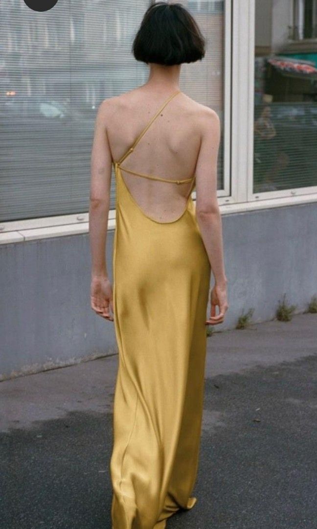 ZARA satin yellow dress Women s Fashion Dresses Sets Evening dresses gowns on Carousell