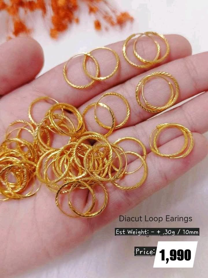 8mm and 10mm Diacut Earloop Earrings in Saudi Gold 18 K , Women's ...