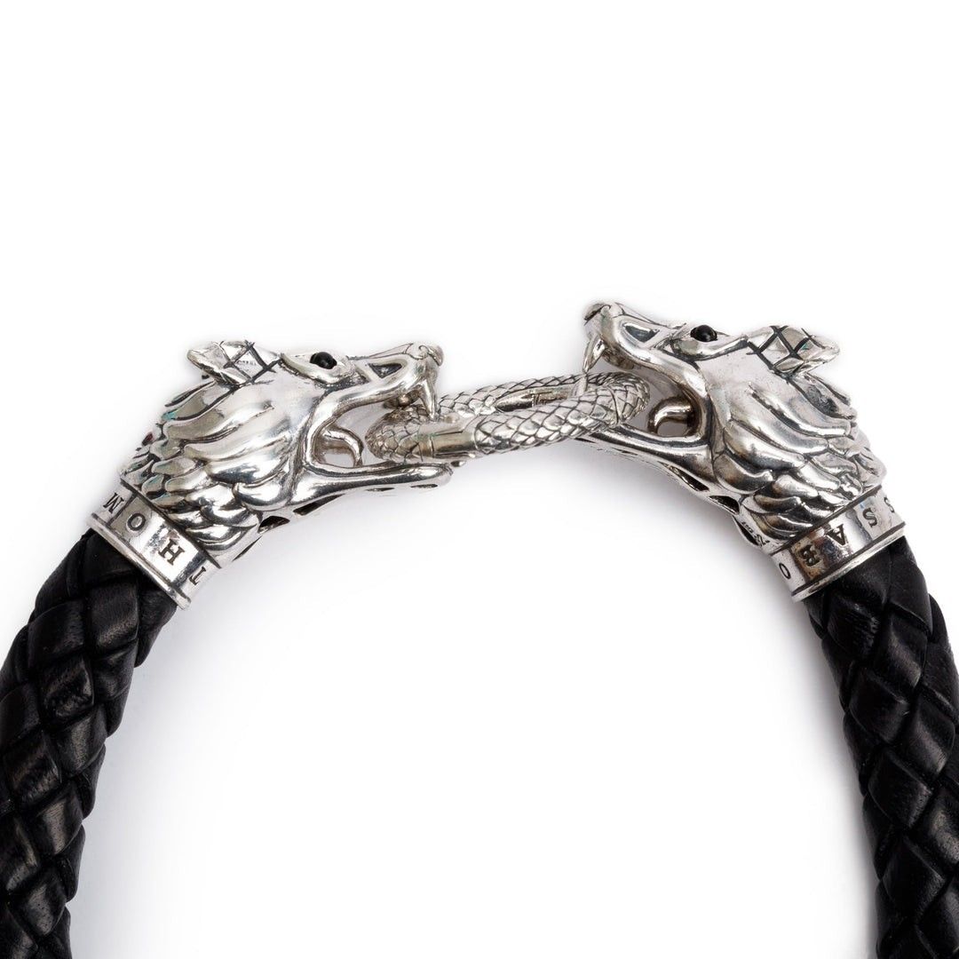 Authentic THOMAS SABO Sterling Silver BLACK LEATHER DRAGON BRACELET Gender Men
