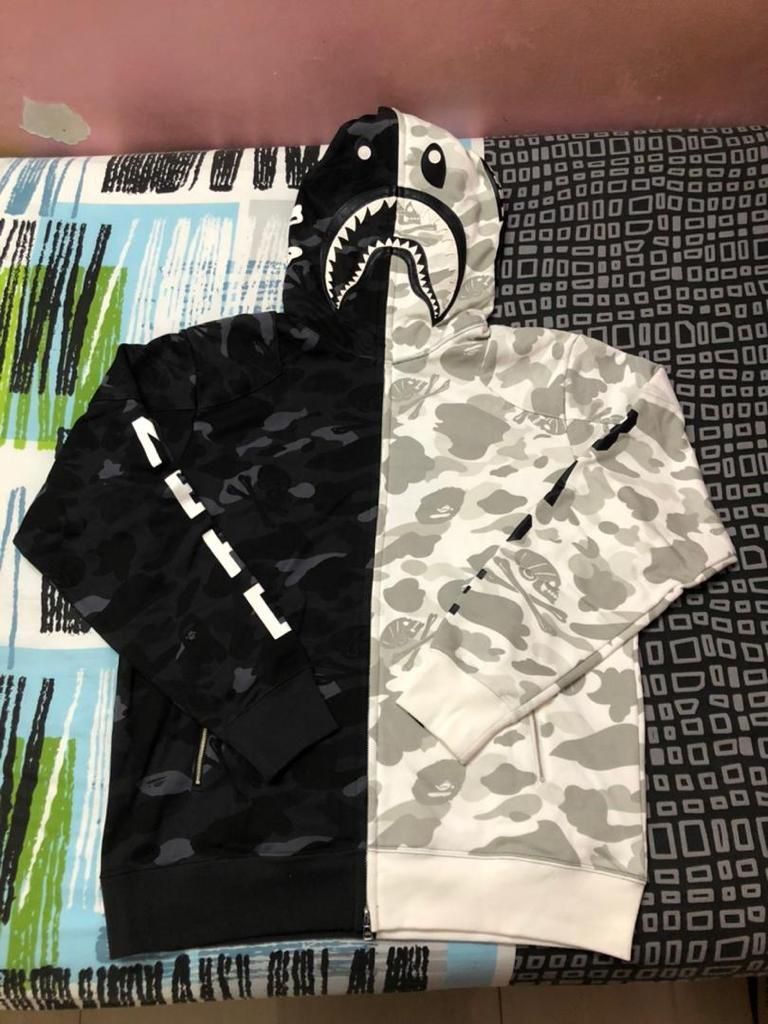 Bape x Neighborhood Split Camo Shark Fullzip Hoodie