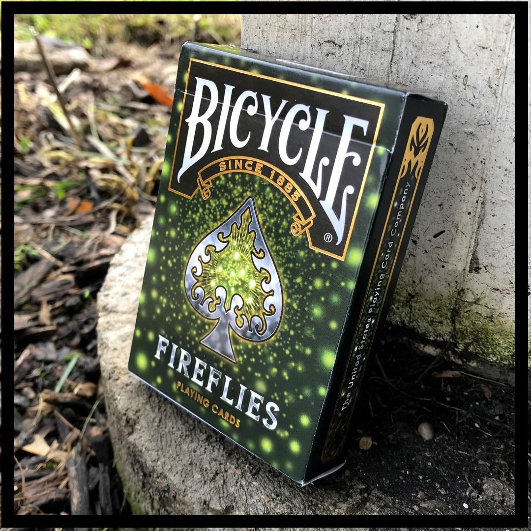 Bicycle Fireflies Playing Cards (Category: Board Games & Puzzles) located in Quezon City. Submitted by vdecks (Listing ID 1338487488, Image 1). Description: There is nothing more special than sitting out on the porch during a warm summer night and watching fields of fireflies... until now. We are here to bring the magic of those summer nights to you with the Bicycle Fireflies Playing Cards by Collectable Playing Cards. This custom design will sur