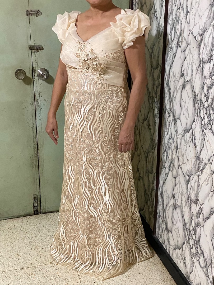 Champagne Lace Ninang Gown Women s Fashion Dresses Sets Evening dresses gowns on Carousell