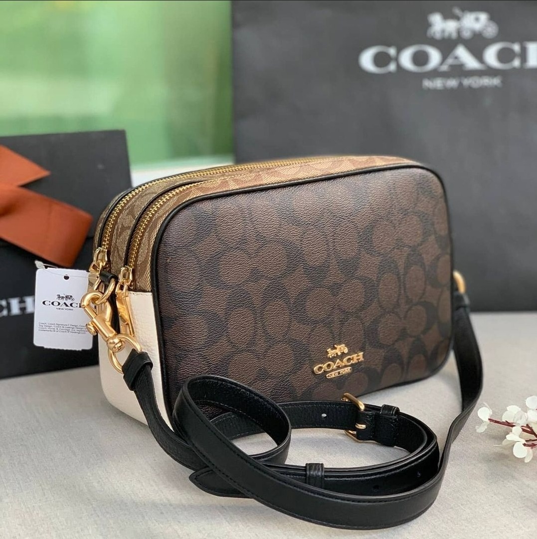 Coach C1767 Jes Crossbody in Blocked Khaki Brown Signature Coated Canvas and Chalk Refined Pebble Leather Ladies Bag Women s Fashion Bags Wallets Cross body Bags on Carousell