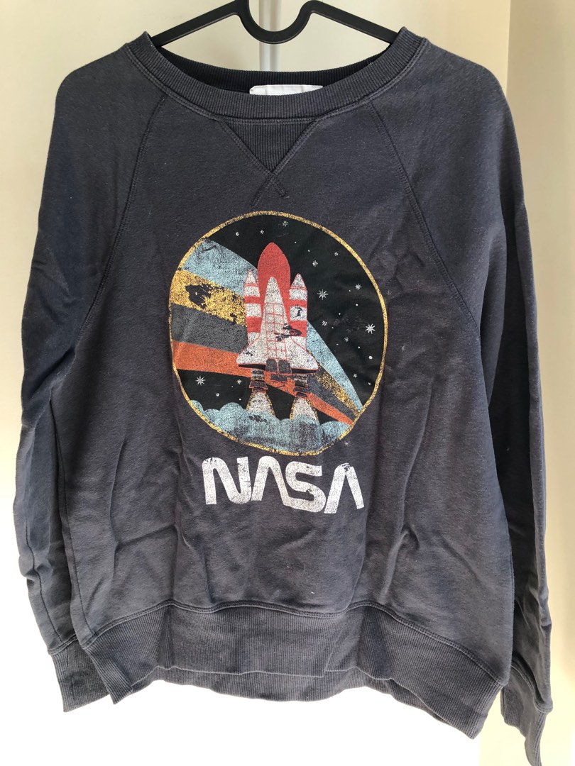 H M NASA Sweatshirt Dark Gray Women s Fashion Tops Longsleeves on Carousell