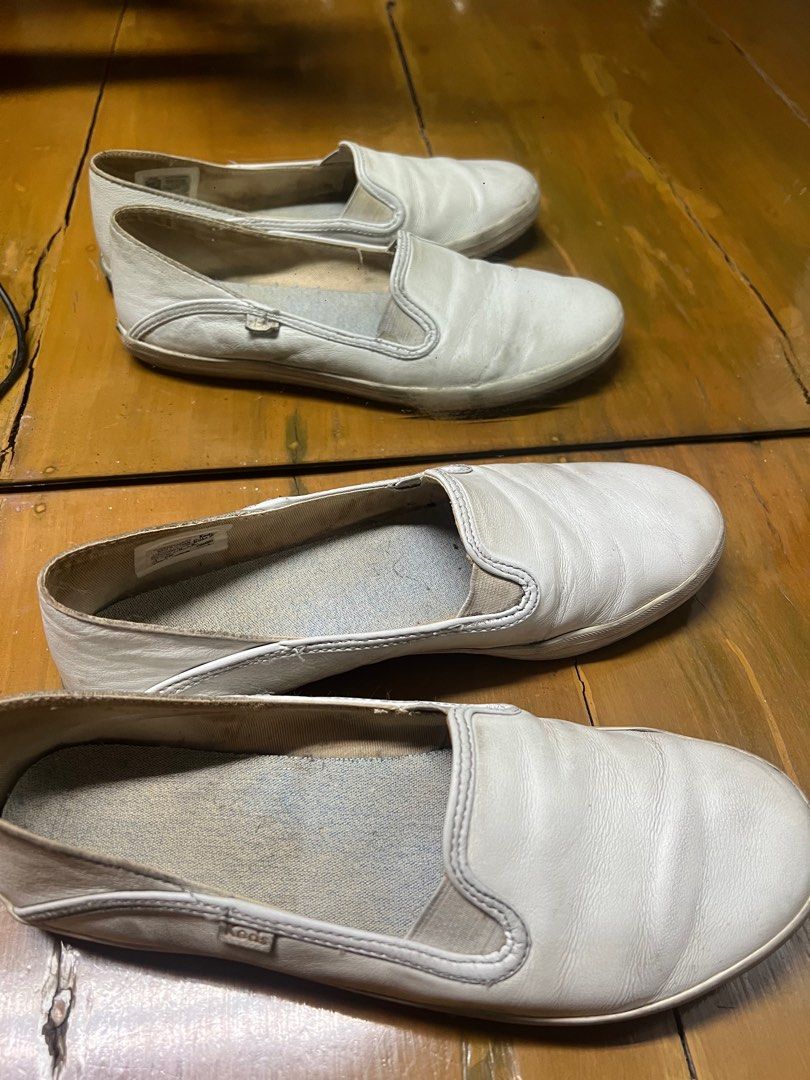 Keds white leather flats/ shoes (Category: Flats & Sandals) located in San Fernando. Submitted by _prelovedbysflp (Listing ID 1338556998, Image 2). Description: Needs cleaning Box included.