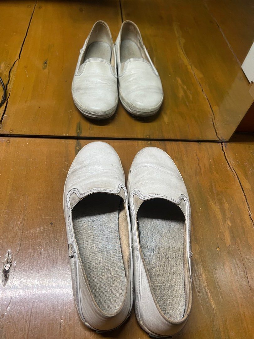 Keds white leather flats/ shoes (Category: Flats & Sandals) located in San Fernando. Submitted by _prelovedbysflp (Listing ID 1338556998, Image 1). Description: Needs cleaning Box included.