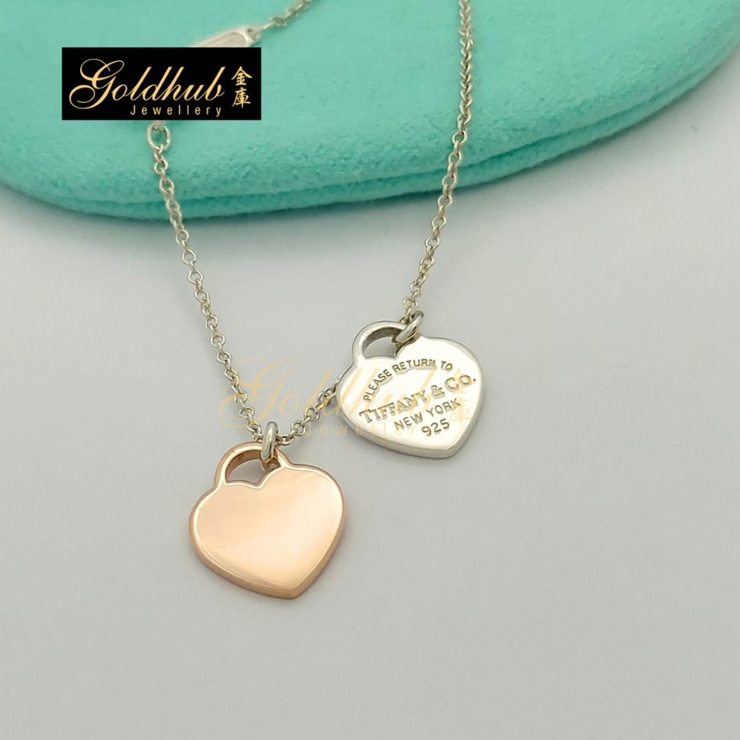 Length 40cm Return to Tiffany Rubedo Double Heart Tag Necklace in Sterling Silver M00257 Luxury Accessories on Carousell