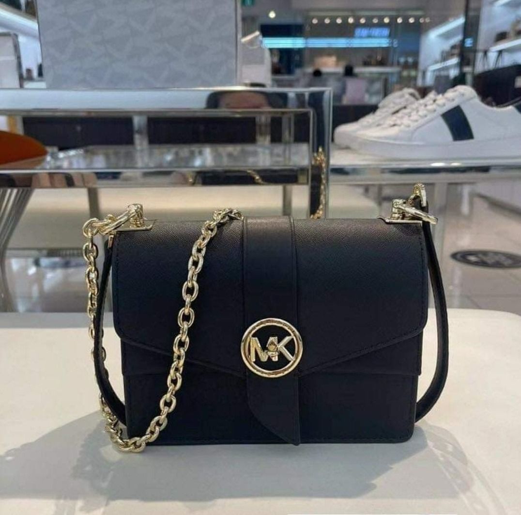 Michael Kors Greenwich Small Black Saffiano Leather Crossbody Bag with Chain Strap and Turn lock Closure Women s Convertible Bag Women s Fashion Bags Wallets Cross body Bags on Carousell