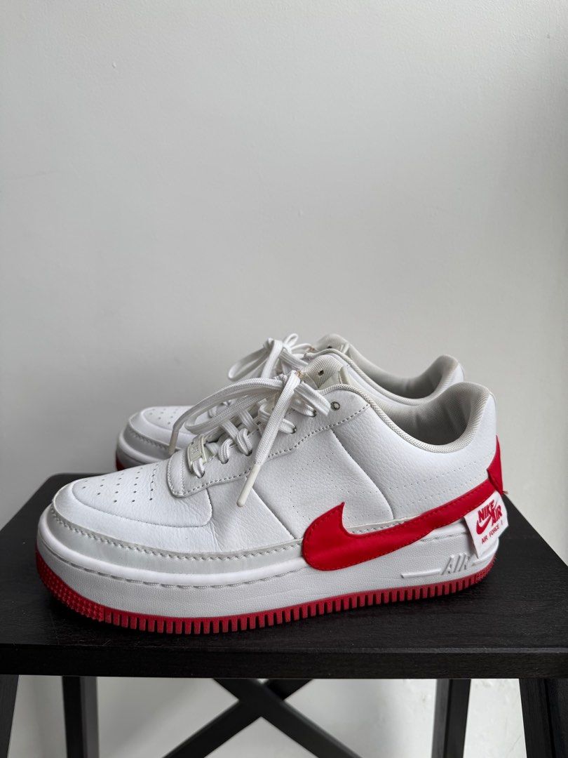 Nike Air Force 1 Jester in white and university red Women s Fashion Footwear Sneakers on Carousell