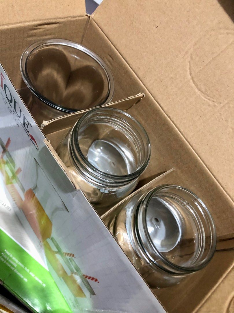 Slique Glass Pitcher Set (Category: Pitchers & Dispensers) located in Quezon City. Submitted by polluxfineshop (Listing ID 1338501894, Image 3). Description: Slick glass pitcher set with 4 mason jars and straw. Pitcher capacity: 1000 ml. Jar capacity: 450 ml. Sturdy, thick glass construction. .