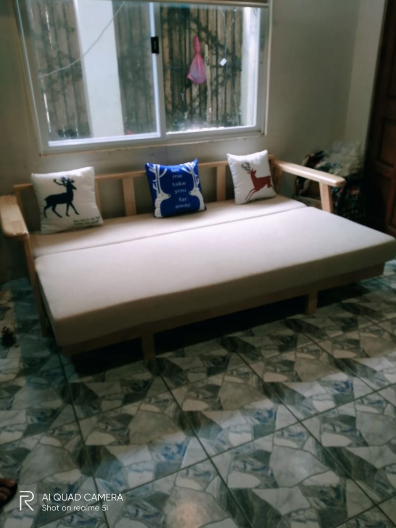 Sofa Bed Solid wood (Category: Sofas) located in Manila. Submitted by kaden_chicvista (Listing ID 1338566573, Image 3). Description: solid Thailand Rubberwood Sofa Bed washable cushion covers very sturdy 3 to 4 seaters available : wood and walnut Sofa bed, the color of the soft backrest can be selected by contacting customer service . There are 2 armrests to choose from. Size/s: 200cm (78in) * 80cm (31in) * H88cm (34in) = ₱ 23,000 .