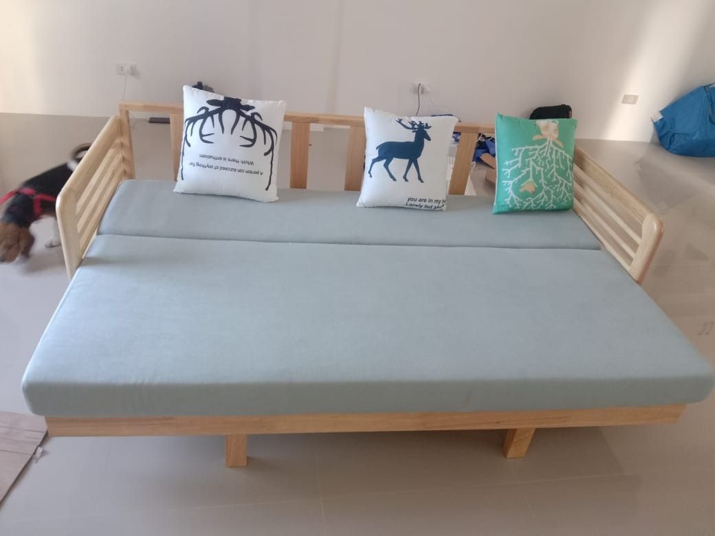 Sofa Bed Solid wood (Category: Sofas) located in Manila. Submitted by kaden_chicvista (Listing ID 1338566573, Image 2). Description: solid Thailand Rubberwood Sofa Bed washable cushion covers very sturdy 3 to 4 seaters available : wood and walnut Sofa bed, the color of the soft backrest can be selected by contacting customer service . There are 2 armrests to choose from. Size/s: 200cm (78in) * 80cm (31in) * H88cm (34in) = ₱ 23,000 .