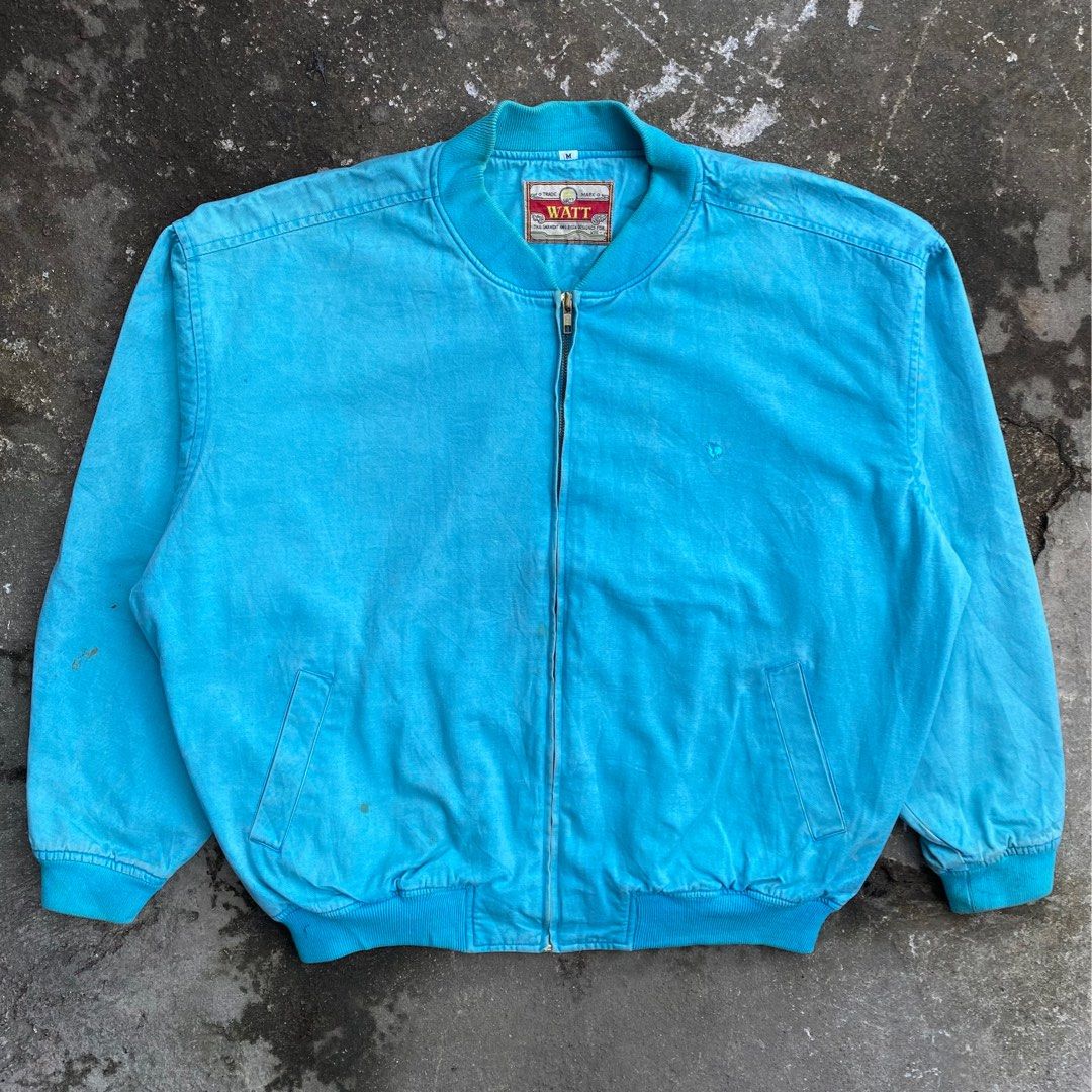 Vintage 90s Watt Sky Blue Bomber Heavyweight Jacket