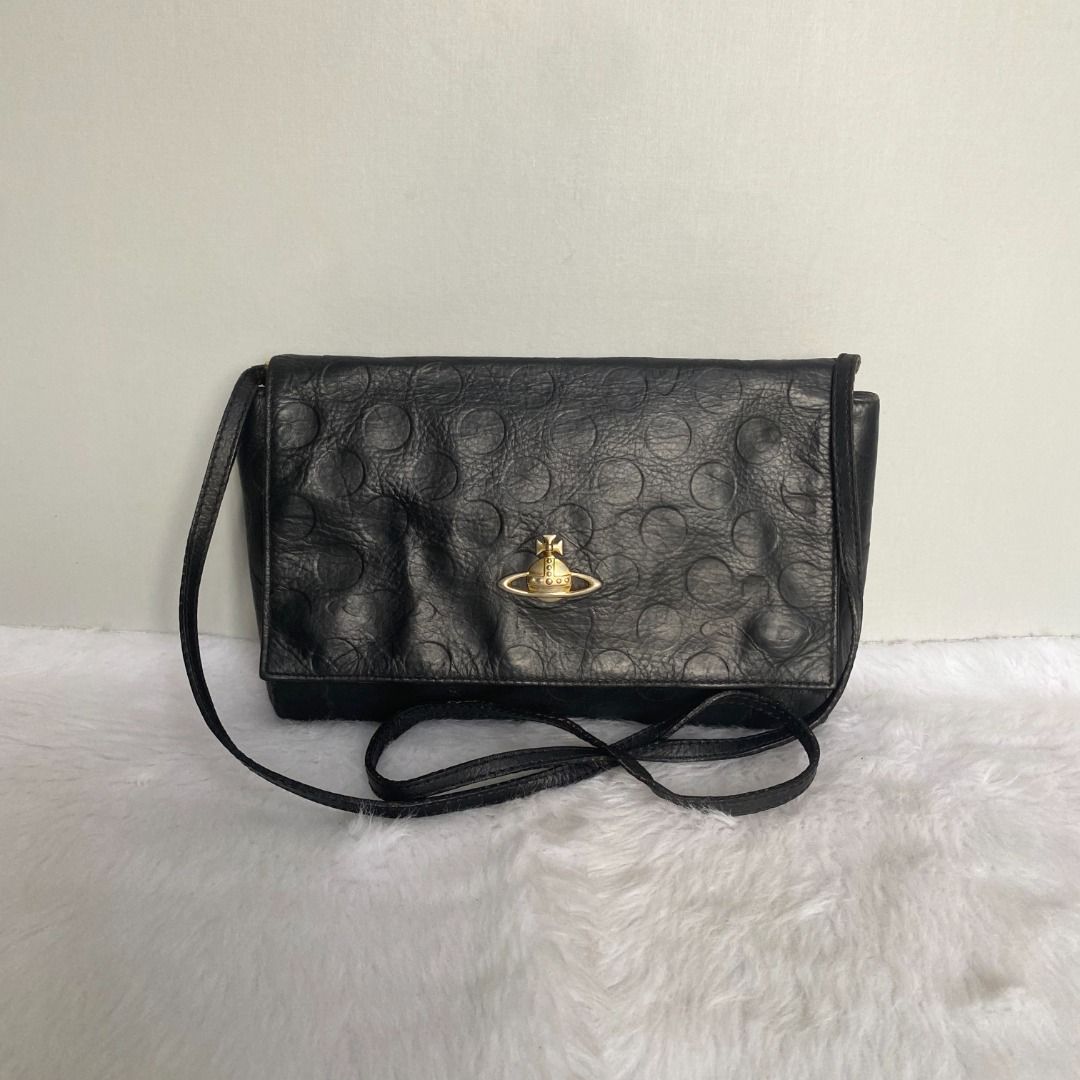 Vivienne Westwood Vintage Black Embossed Leather Crossbody Bag