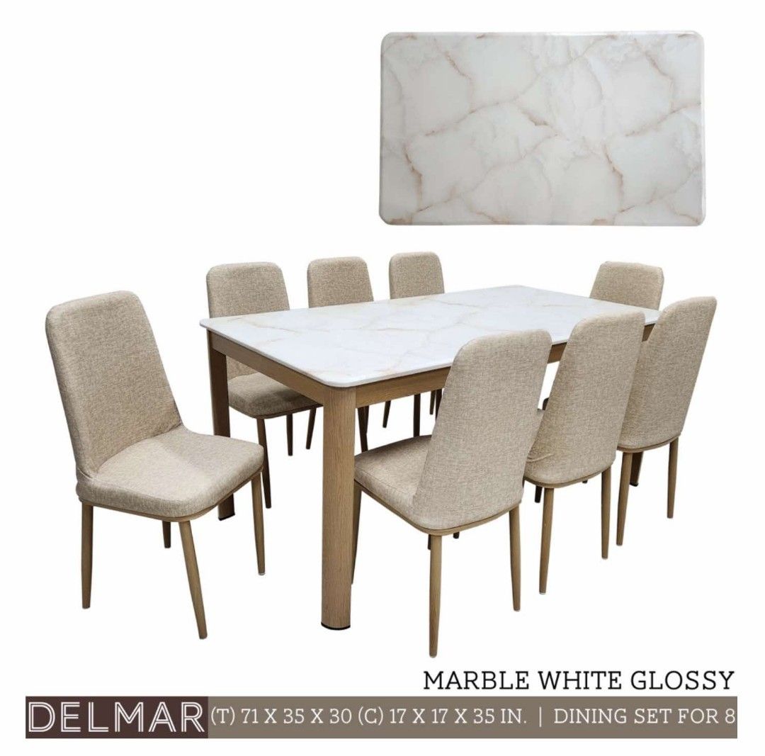 8 seater marble dining set (Category: Tables & Sets) located in Pasay City. Submitted by cherry_nicole (Listing ID 1338715626, Image 2). Description: 🔥 N E W A R R I V A L 🔥 8 SEATER MARBLE DINING SET ‼️ 35,000 only ‼️ ✔️ MARBLE TABLE TOP ✔️ 71x35x30 inches table size ✔️ Metal frame ✔️ Leather cushioned chairs 💥 On hand 💥 Brand new 💥 Cash on delivery 💥 PLUS delivery charge depends on buyer's location 💥 2-3days delivery time 📱09977258106.