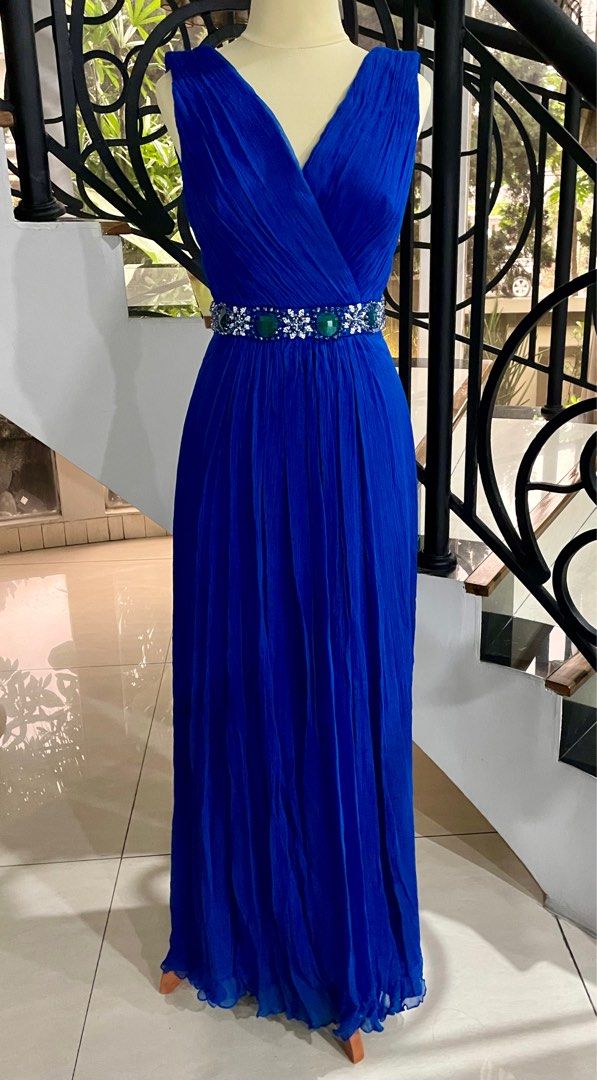 BCBG Maxazria Dress Blue Lux Mewah Biru Sequin Permata night gown