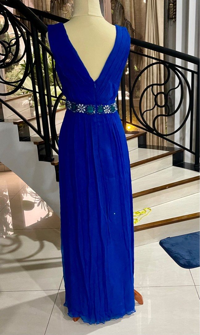 BCBG Maxazria Dress Blue Lux Mewah Biru Sequin Permata night gown