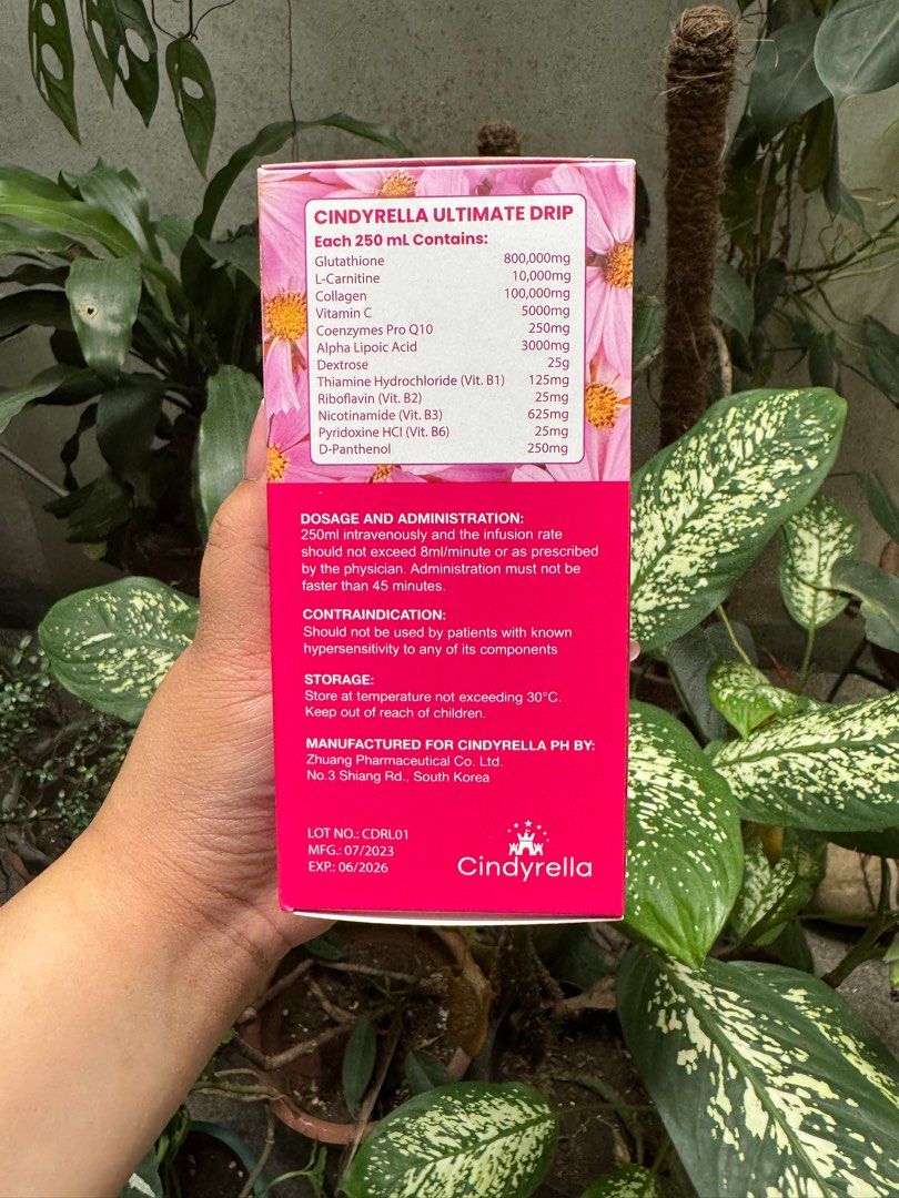 Cindyrella Ultimate Drip Glow & Slim (Category: Health Food, Drinks & Tonics) located in Quezon City. Submitted by forthriftersph (Listing ID 1338705558, Image 2). Description: Original and Sealed Cindyrella The Ultimate Drip Glow & Slim Complete Set 🧚 Cindyrella Drip 🧚 1 syringe 🧚 IV Macroset 🧚 Gauge 24 IV Catheter.