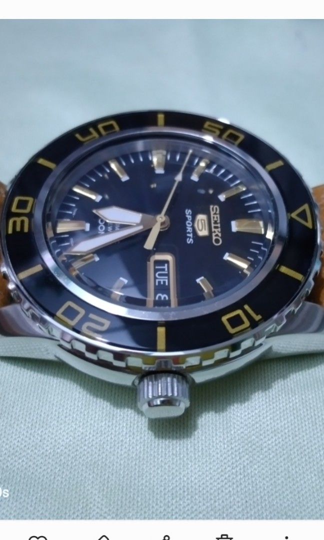 Seiko 5 sports (Category: Men's Watches) located in Las Pinas. Submitted by highlyfavored66 (Listing ID 1338741275, Image 2). Description: For sale or swap sa motor willing to add cash. preferably honda click or yamaha mio soul.Seiko 5 sports, ref.#snzh57k1, cal. 7S36, 23 jewels, water resistance 100m, very seldom used, Steel bracelet was replaced with vintage asprey leather, complete with box and manual, watch is in very good condition as seen o