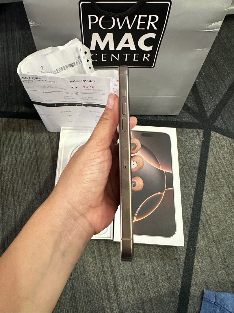Iphone 16 promax 512 gb desert titanium (Category: iPhone 16 Series) located in Valenzuela. Submitted by elizesteff (Listing ID 1338723020, Image 3). Description: Iphone 16 promax 512 gb Desert titanium Bought in powermac with receipt Factory unlock 1 month old Open for swap in lower unit plus cash Swapping price is higher than selling price.