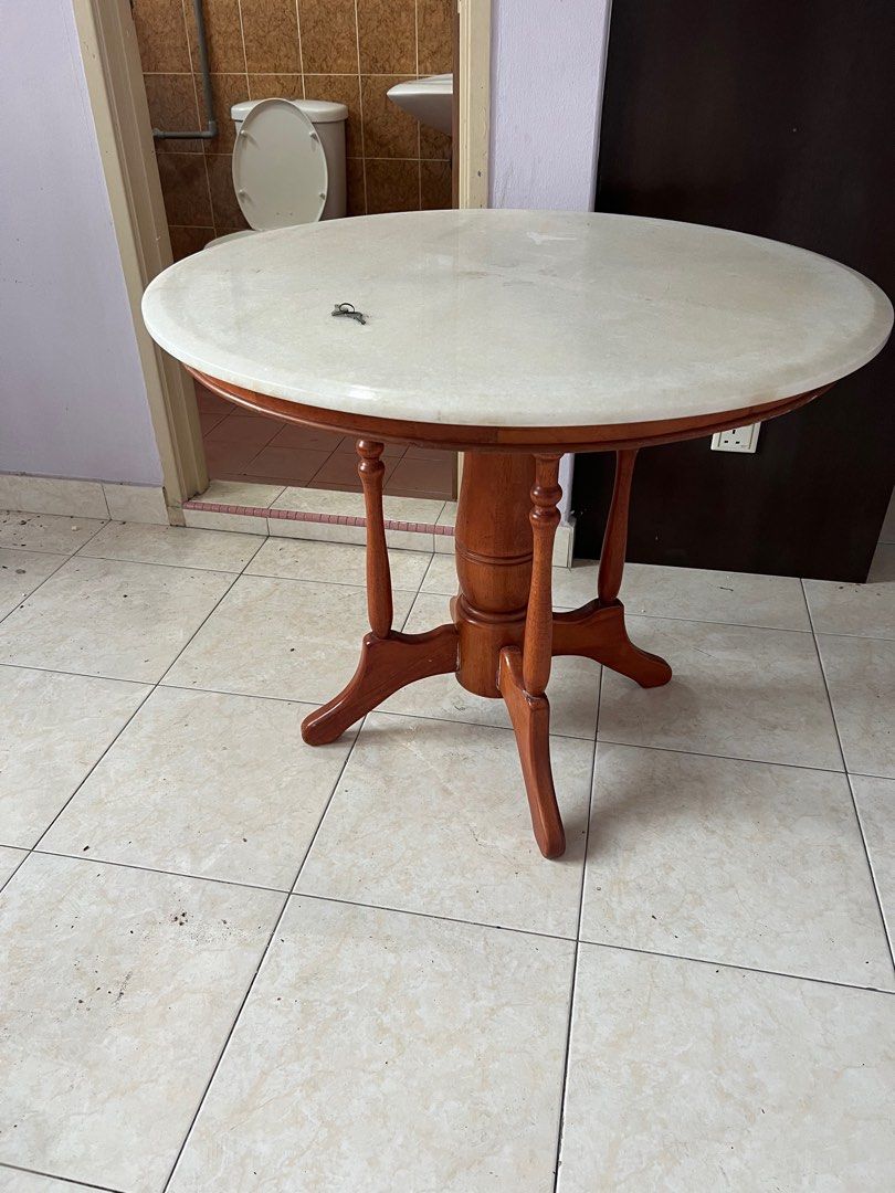 Marble table (Category: Tables & Sets) located in Subang Jaya. Submitted by kkbigbikeshop (Listing ID 1338713311, Image 1). Description: Vintage wood base marble top table Italian marble .