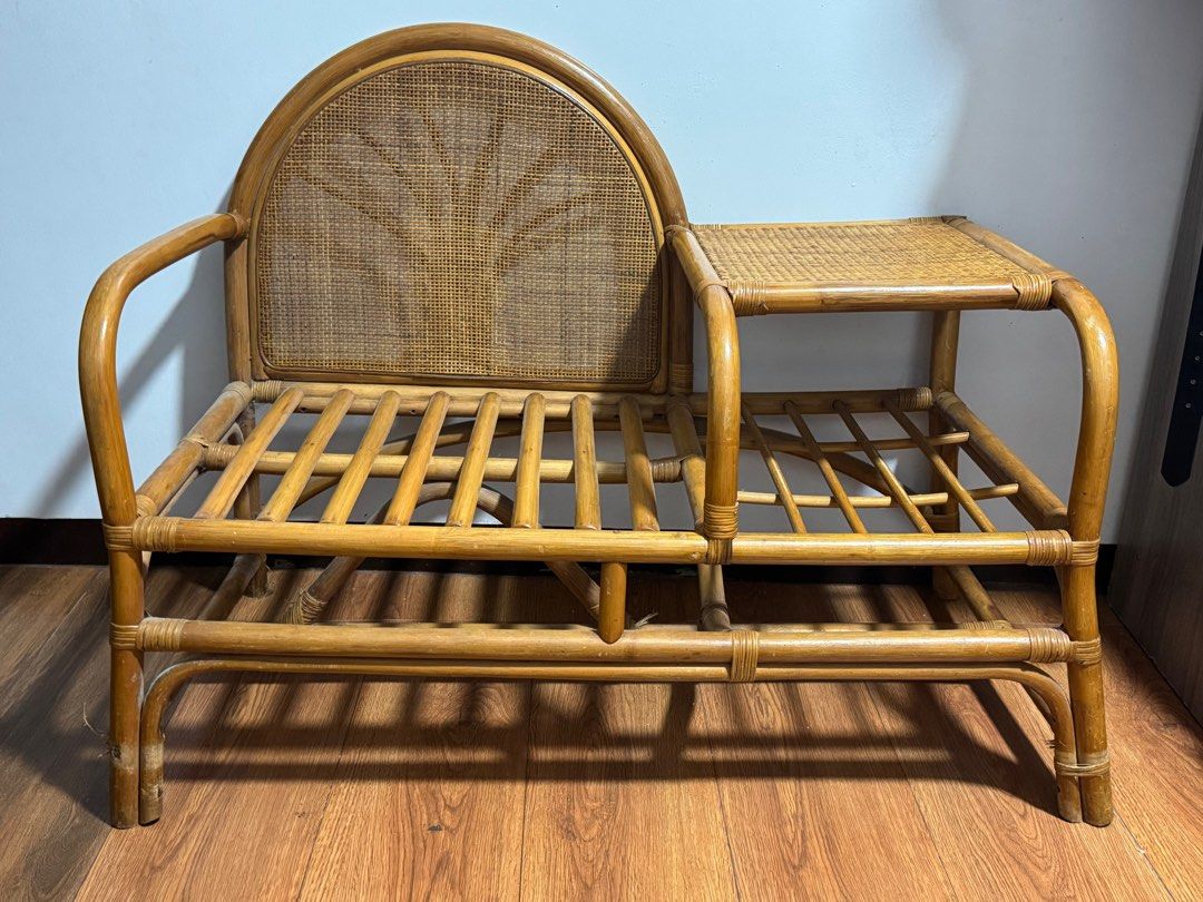 Rattan Coffee Nook (Category: Chairs) located in Bacoor. Submitted by hnnmax (Listing ID 1338809579, Image 3). Description: As is RFS: Decluttering Mini bench - fits adult Like a solo chair with attached table Dual purpose side table with slot for magazines or anything you prefer to place.