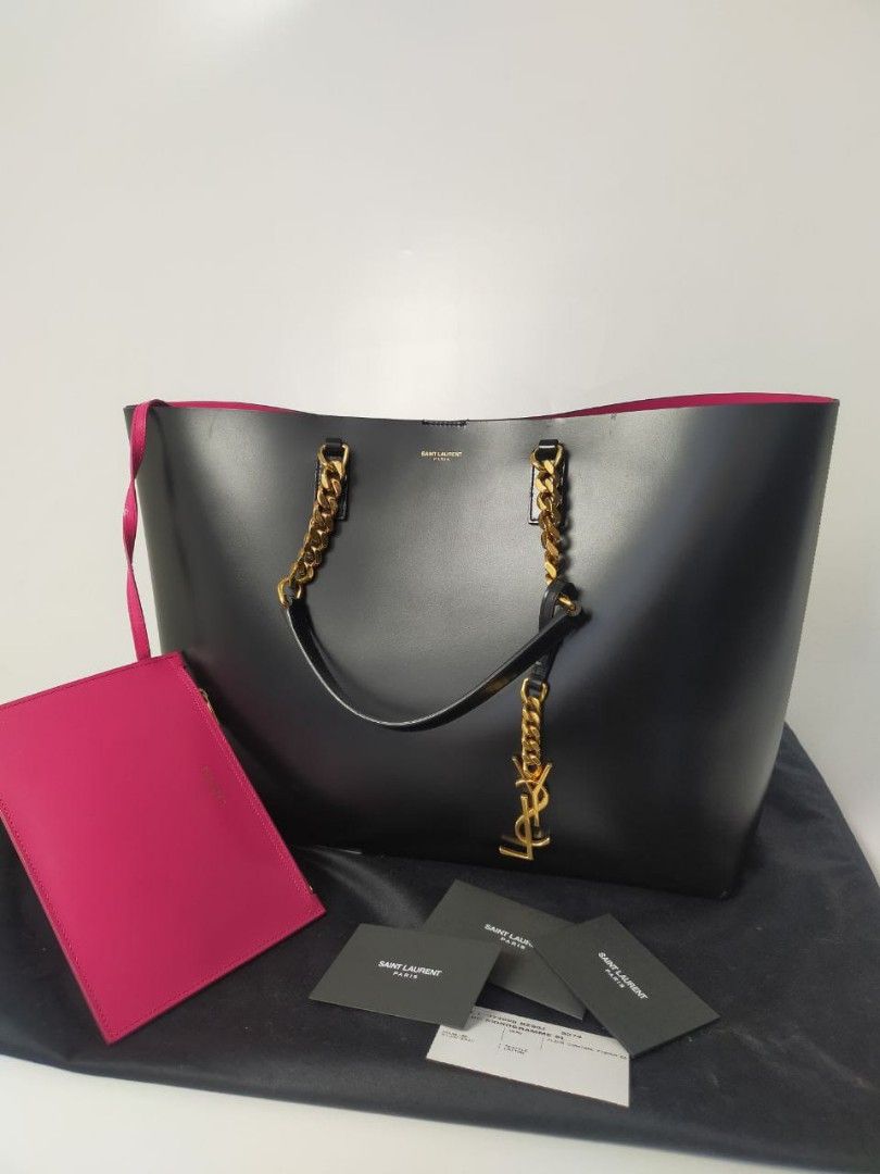 READYSTOCK PRELOVED, Saint Laurent Black Paris Shopper Leather Tote Bag  Double Chain, Complete with dustbag, card, booklet, Dimensions 35 x 10 x 
