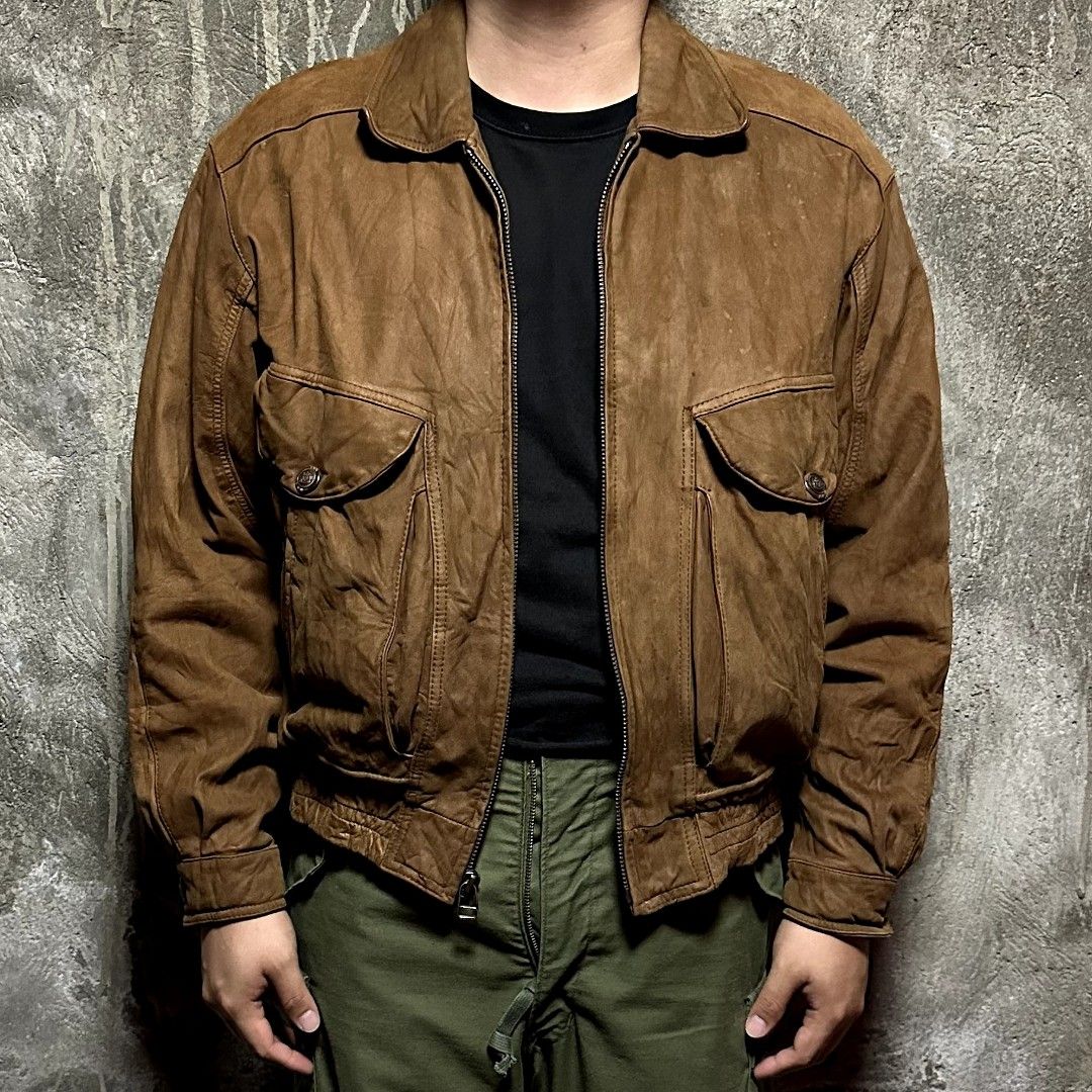 Vintage 80s 90s Mirage Brown Bomber Leather Jacket
