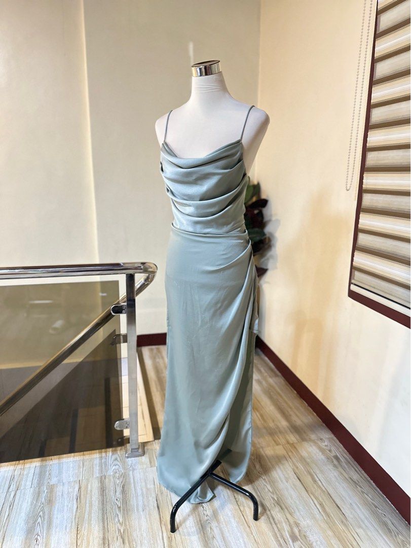 XS-L Elegant Pleated Cowl Neck Silk Satin Long Dress with Slit Sage Green Silk Dress Sage Green Event Dress Sage Green Formal Dress Light Green Silk Dress Silver Long Dress, Women's Fashion, XS-L Elegant Pleated Cowl Neck Silk Satin Long Dress with Slit Sage Green Silk Dress Sage Green Event Dress Sage Green Formal Dress Light Green Silk Dress Silver Long Dress, Women's Fashion,