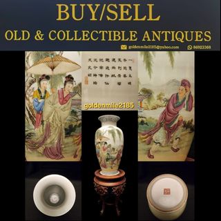 中国古美術・珍品旧蔵粉彩陶器の花瓶・純手描き・底台付き