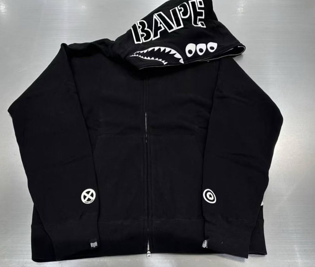 BAPE X BOUNTY HUNTER MAD SHARK FULL ZIP HOODIE Men s Fashion Tops Sets Tshirts Polo Shirts on Carousell