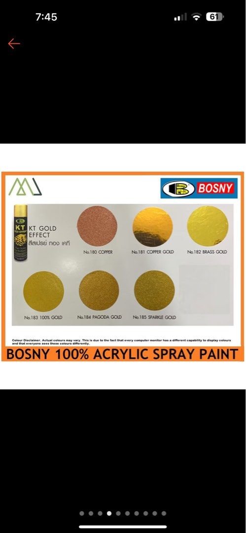 Bosny KT Gold effect No. 181 Copper gold (Category: Construction & Building Materials) located in Las Pinas. Submitted by mikeescorner (Listing ID 1338929939, Image 3). Description: Bosny KT Gold effect No. 181 Copper gold Naopen lang and tested Reason for selling: wrong color.