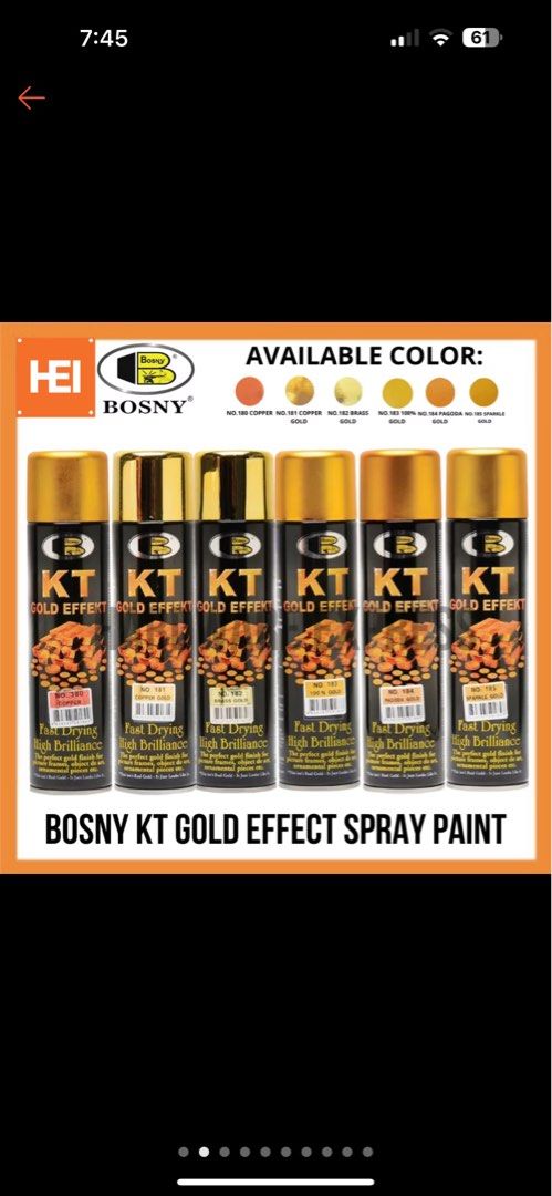 Bosny KT Gold effect No. 181 Copper gold (Category: Construction & Building Materials) located in Las Pinas. Submitted by mikeescorner (Listing ID 1338929939, Image 1). Description: Bosny KT Gold effect No. 181 Copper gold Naopen lang and tested Reason for selling: wrong color.