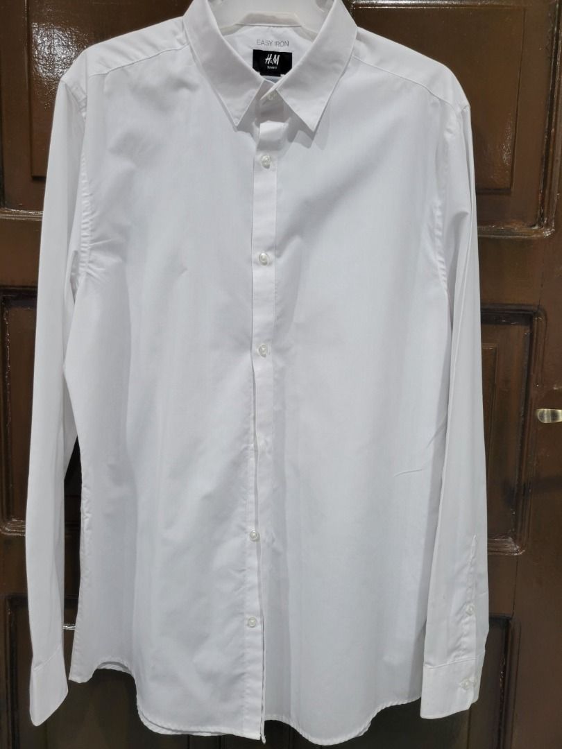 H M Men s Slim Fit Long Sleeve Stretch shirt with Basic Collar White Men s Fashion Tops Sets Formal Shirts on Carousell