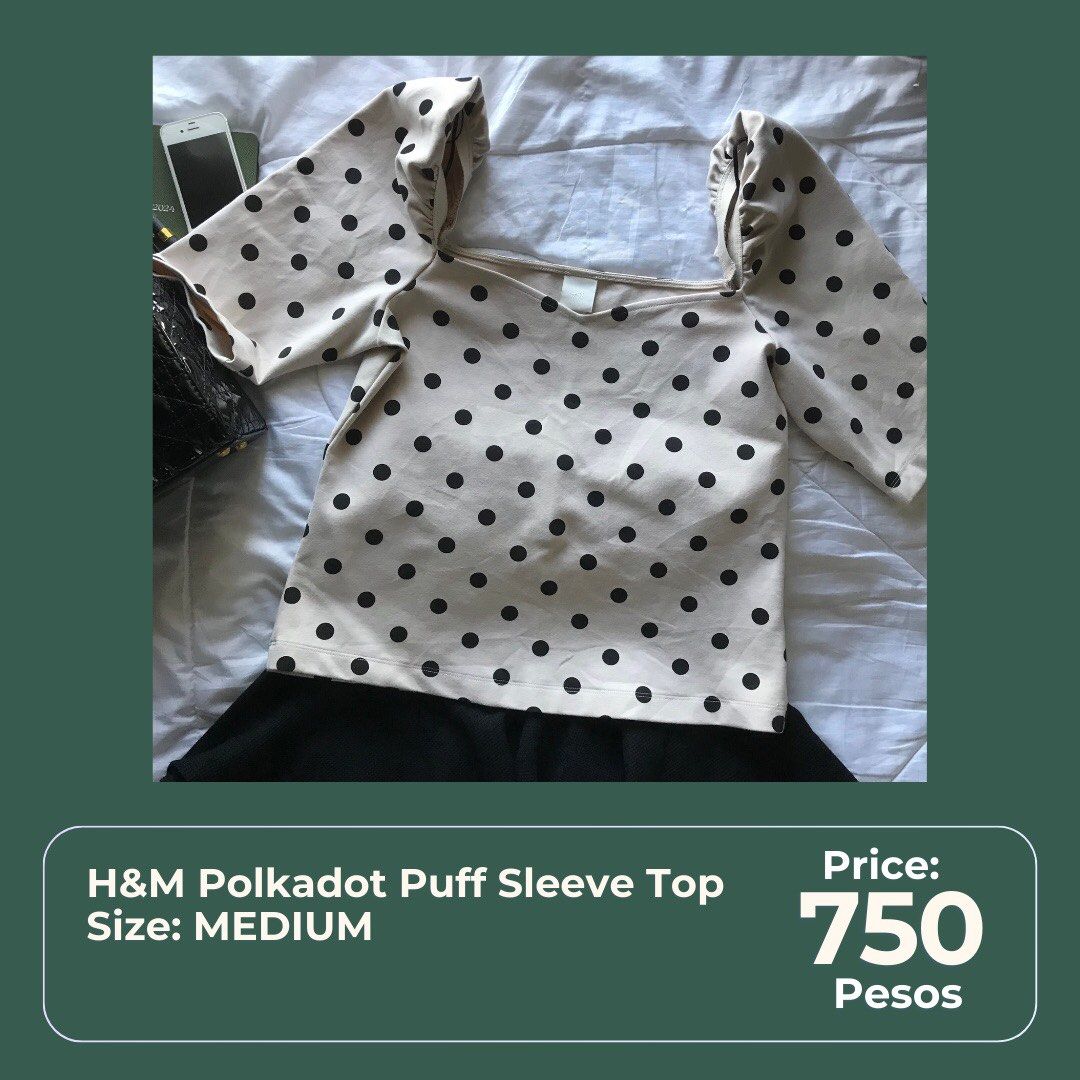 H M Puffsleeve Polkadot Top Women s Fashion Tops Blouses on Carousell