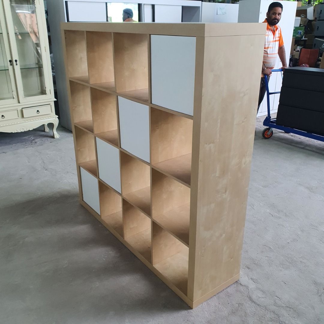 IKEA KALLAX Shelving Unit With 4 Inserts, White Stained Oak Effect ...