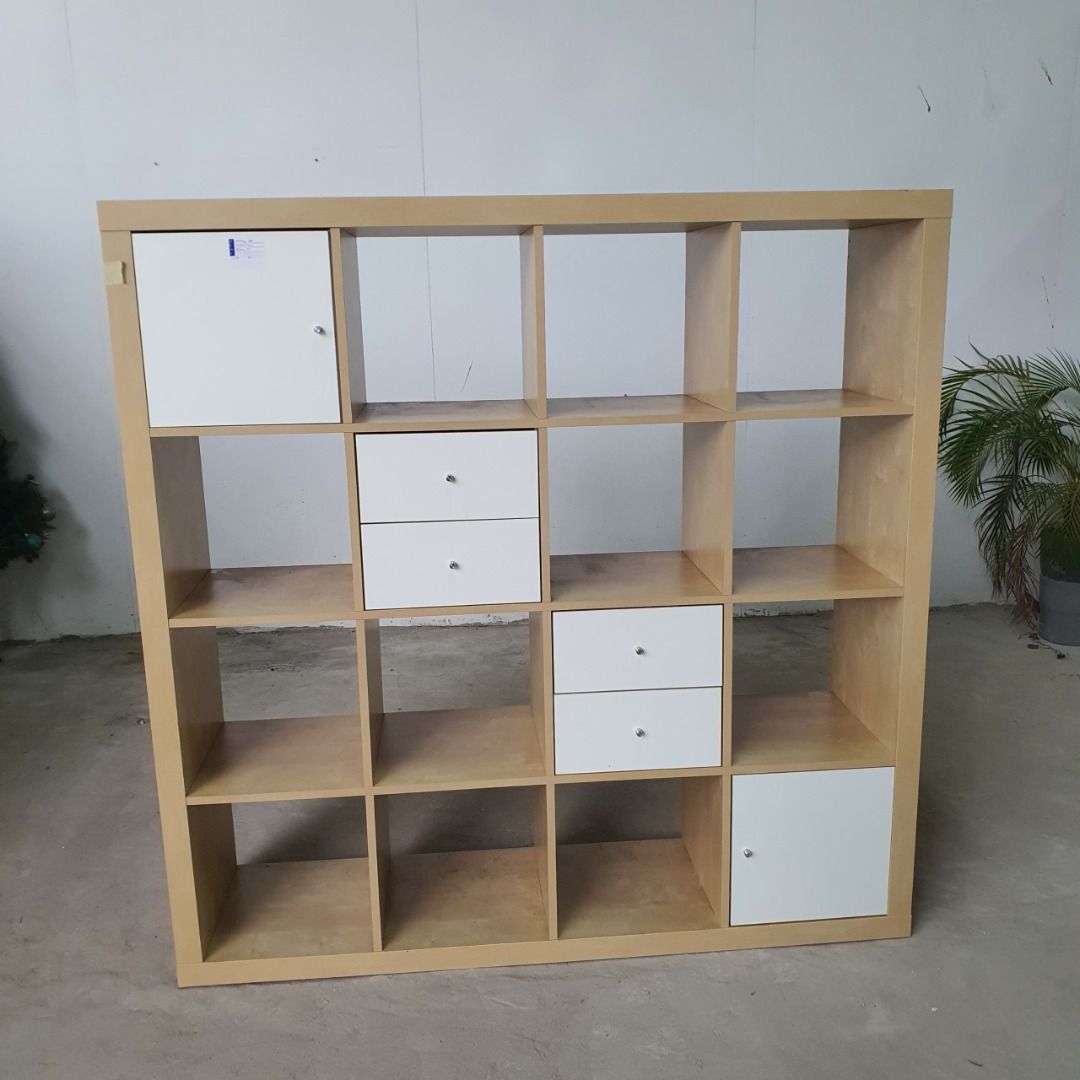 IKEA KALLAX Shelving Unit With 4 Inserts, White Stained Oak Effect ...