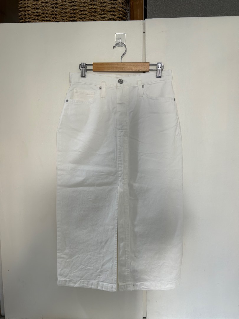 Maggie High Rise Denim Skirt - White