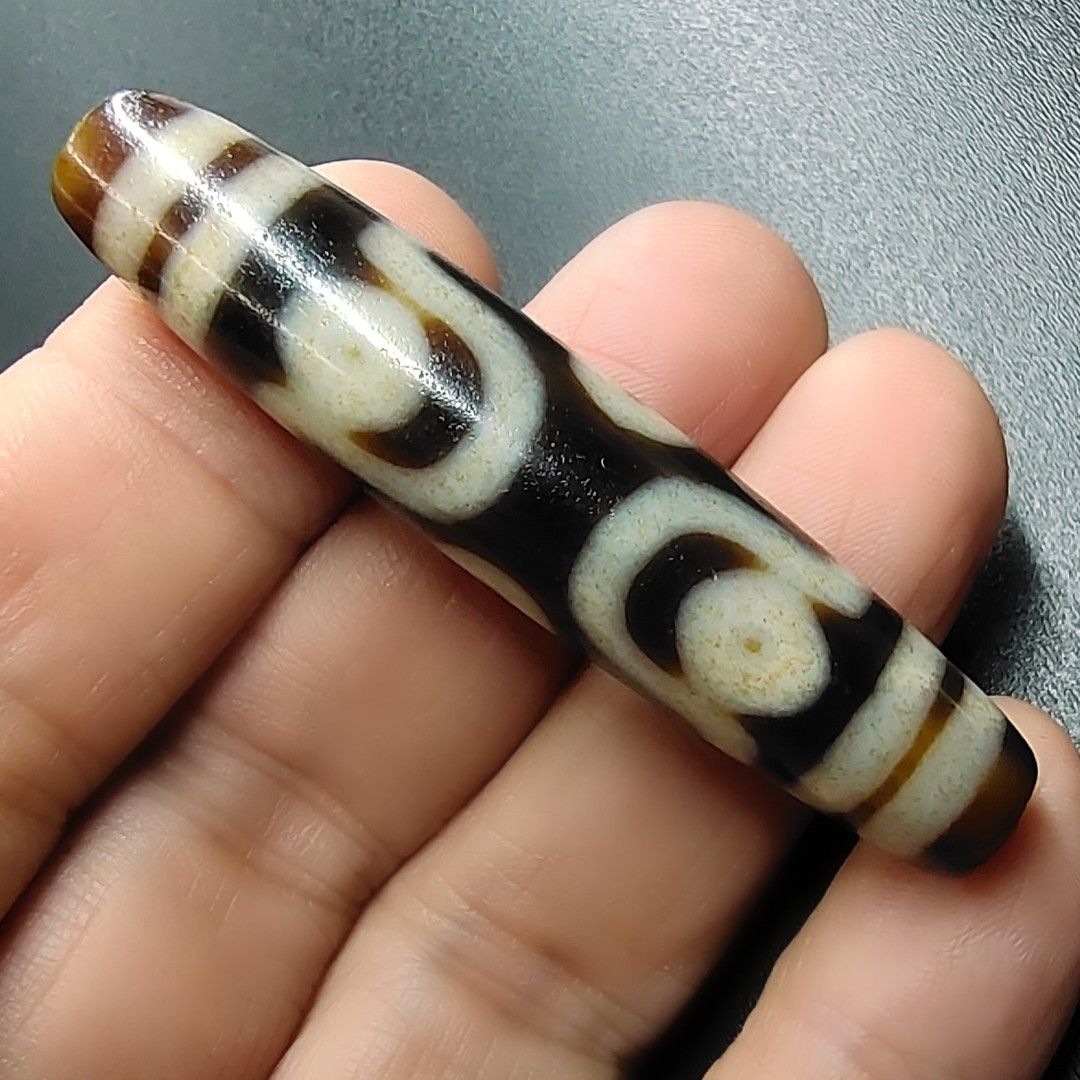 中国古美術・藏區回流・老料高油包漿・銀絲鑲嵌 六眼天珠 朱砂満点