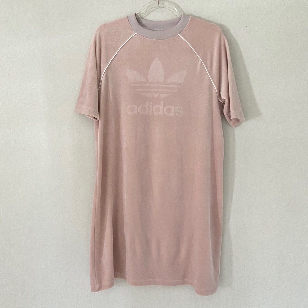 ADIDAS Tshirt dress dusty pink velvet Fesyen Wanita Pakaian Wanita Gaun Rok di Carousell