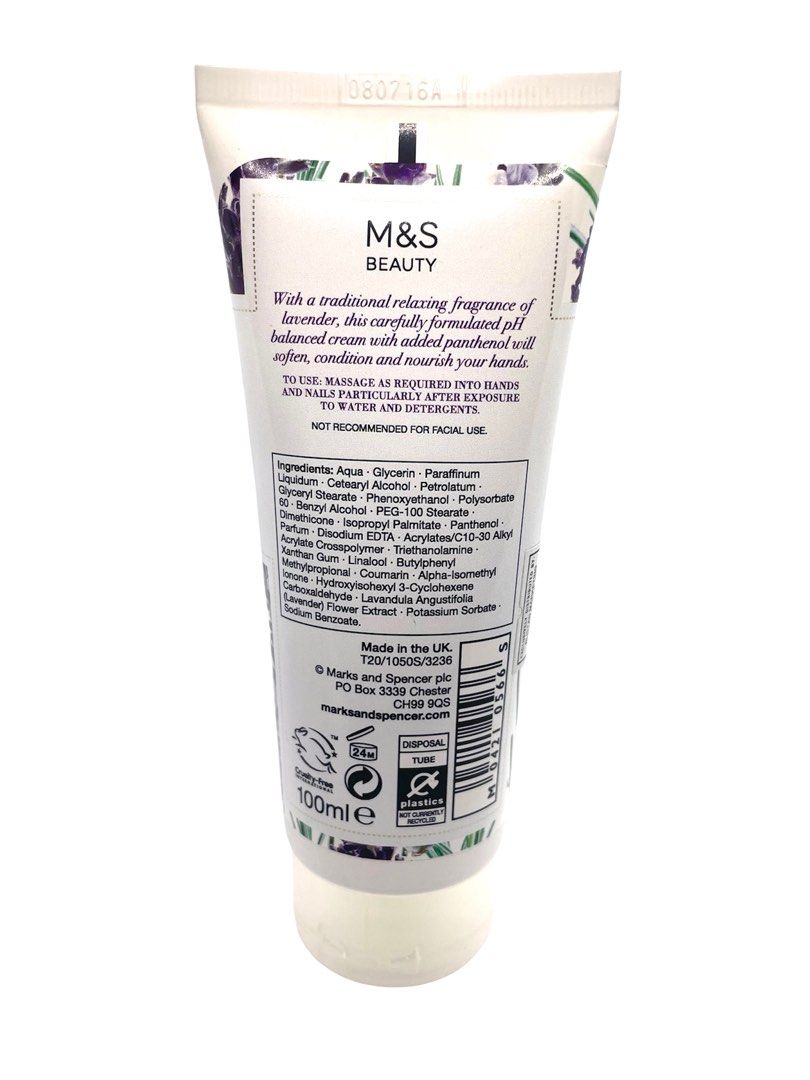 Authentic Marks and Spencer hand and nail cream 100ml (Category: Hands & Nails) located in San Juan City. Submitted by stphilippines (Listing ID 1334207531, Image 2). Description: This lavender hand and nail cream is a beauty essential for every bag or dresser. With the delicate scent of lavender, our specially formulated pH balance hand cream leaves hands feeling hydrated, with added panthenol to give gently nourishing and conditioning treatment