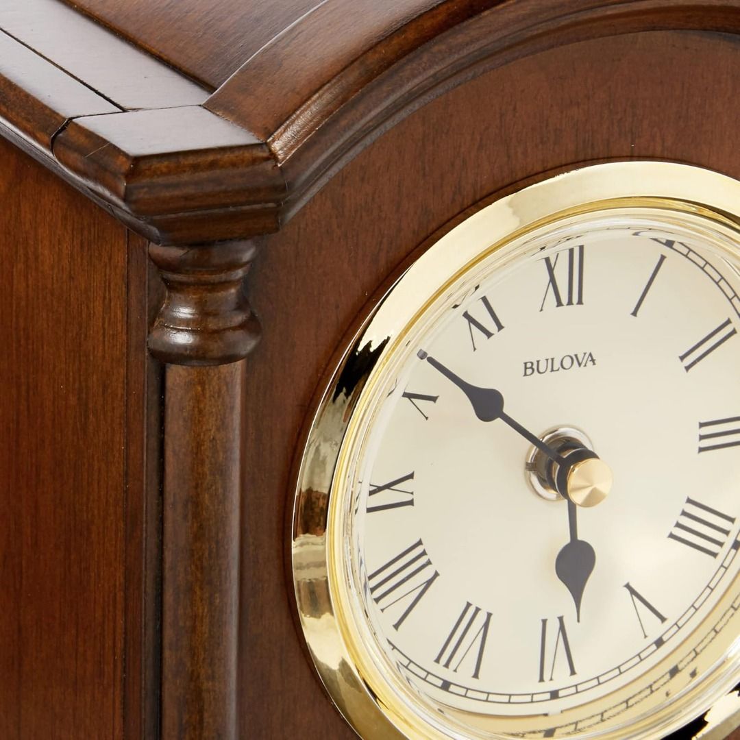 Bulova Dalton Chiming Pendulum Table Clock Walnut Finish Gold Tone Accents Furniture Home Living Home Decor Clocks on Carousell
