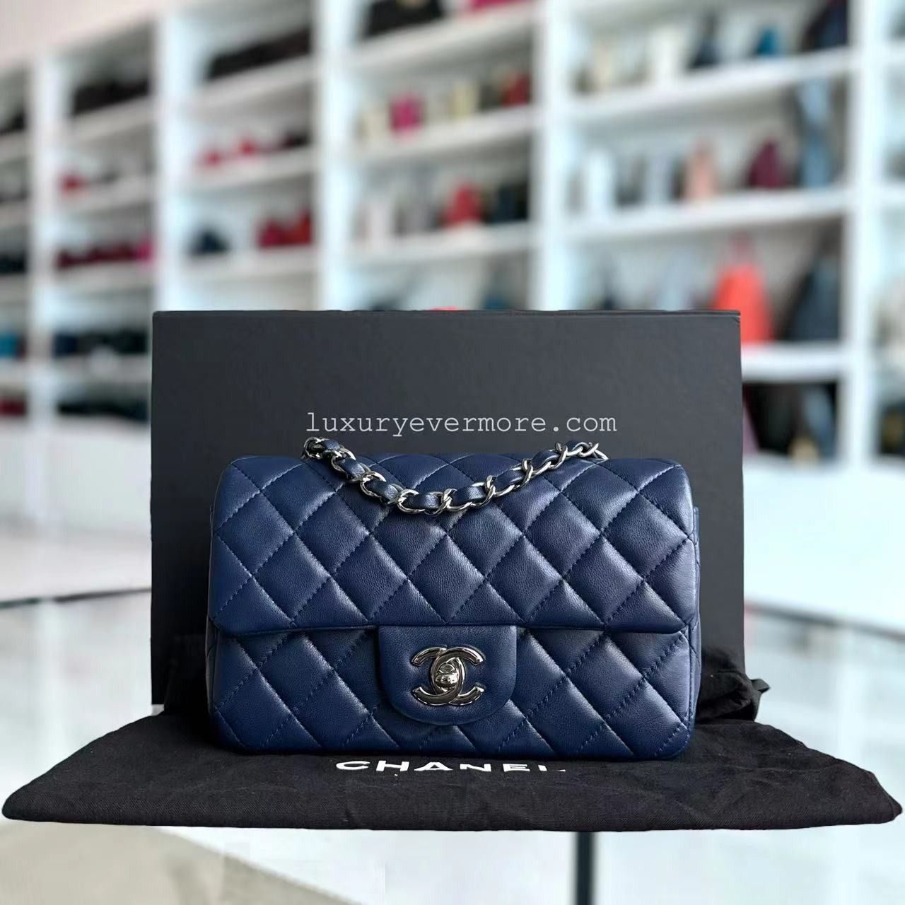 Chanel Classic Flap Mini Rectangle Quilted Lambskin Dark Navy Blue