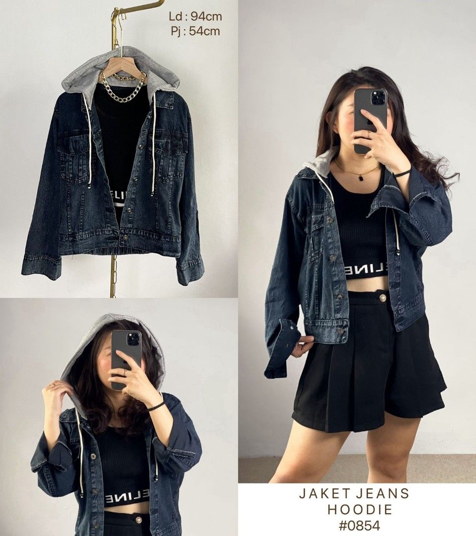 ec Jacket Jeans Hoodie l atasan fashion baju jaket hoodie jaket jeans hoodie wanita Fesyen Wanita Pakaian Wanita Baju Luaran di Carousell