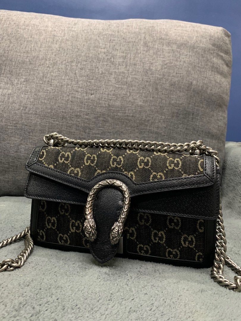 GUCCI Dionysus GG Mini Chain Bag Black Denim