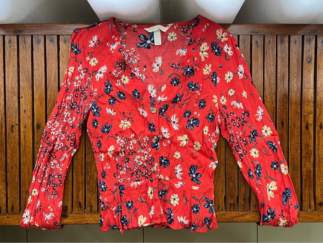 Red floral top h&m best sale
