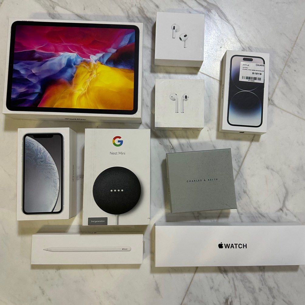 iPhone 14 Pro, iPad Air, AirPods, Apple Pencil, Apple Watch