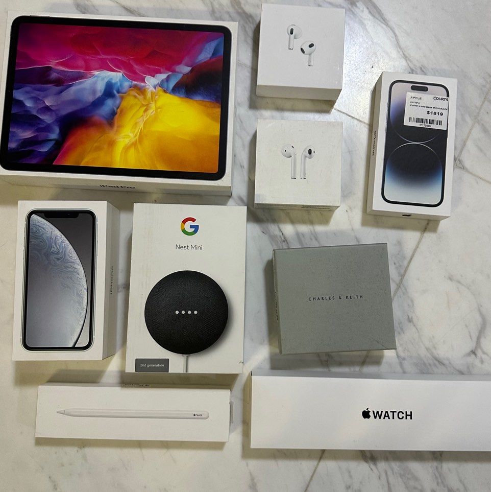 iPhone 14 Pro, iPad Air, AirPods, Apple Pencil, Apple Watch