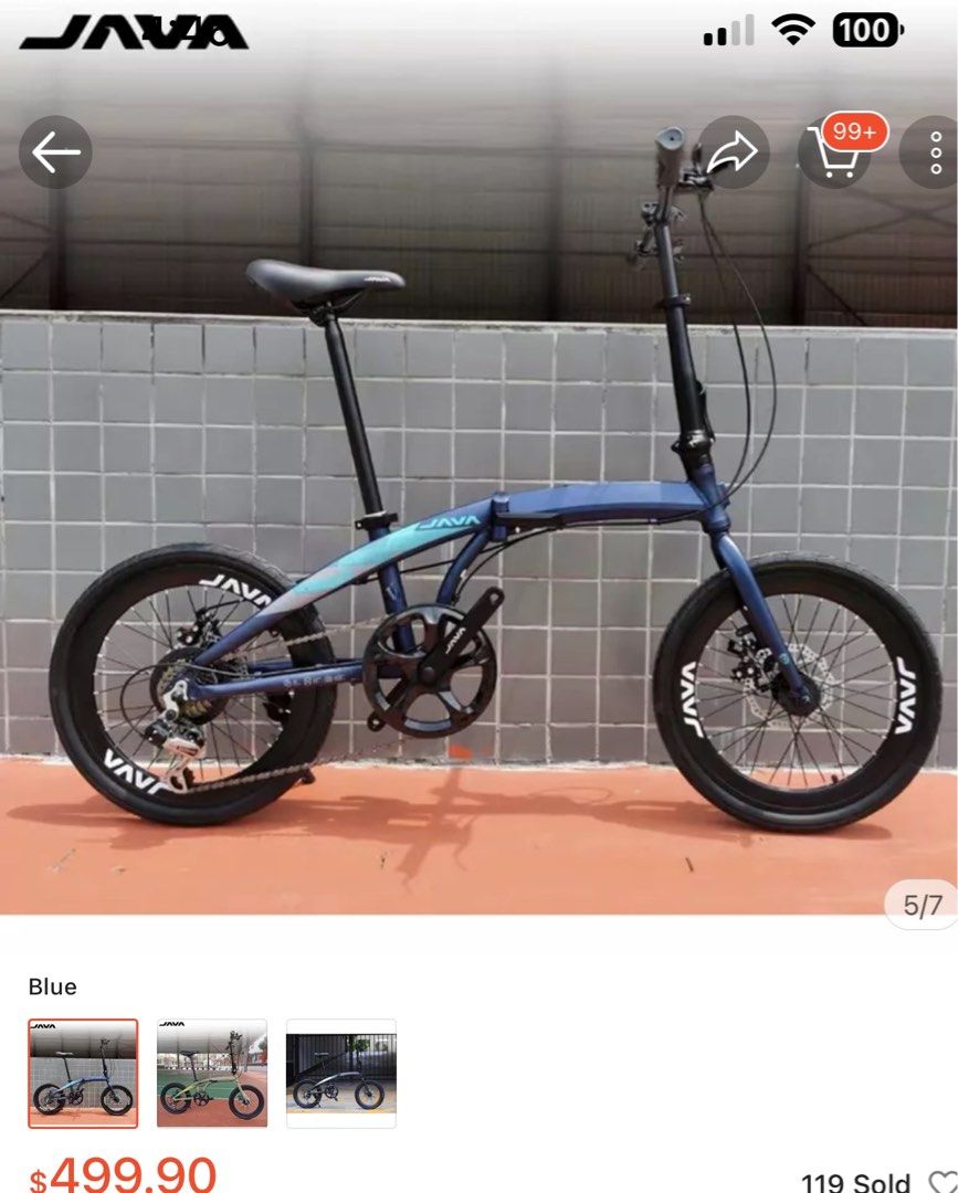 Java Zelo (Category: Bicycles) located in Singapore. Submitted by luck_good (Listing ID 1334271849, Image 1). Description: Navy blue Java Zelo 20 inch foldable bicycle for sales . Lightly used .