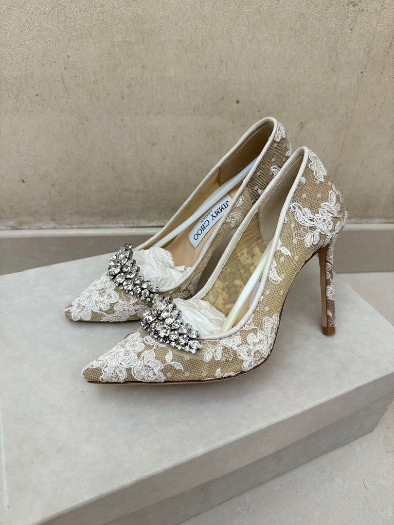【完売品】レア 美品 Jimmy Choo Romy100 lace pumps Love 85 | Bridal White Mesh Pumps | JIMMY CHOO UK
